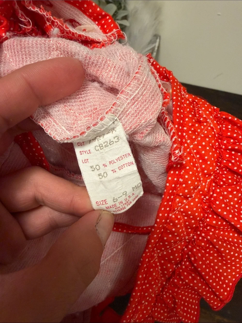 Vintage Red Quilted Baby Romper with White Bow 6-9 months Made in the USA